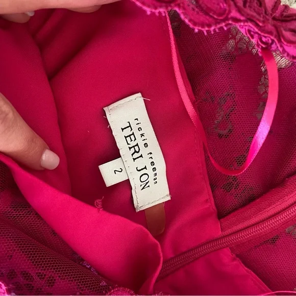 Rickie Freeman for Teri jon Fuchsia lace tulle Midi Dress size 2 - Picture 2 of 10